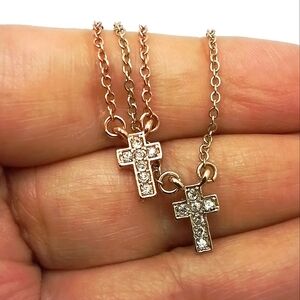 Two TONE DOUBLE strand CROSS PENDENT NECKLACE